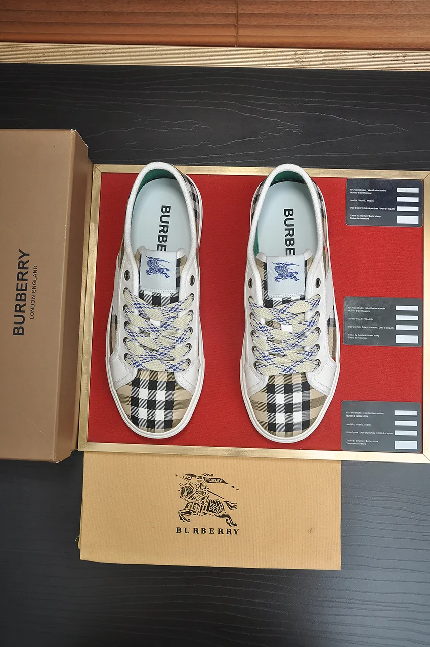 Men's shoes💰460💶【Burberry】Classic low-top sneakers｜Imported cowhide with classic plaid fabric｜Cow leather lining｜Original outsole｜Fine workmanship and comfortable to wear Size: 38-44 (customized at 45)
